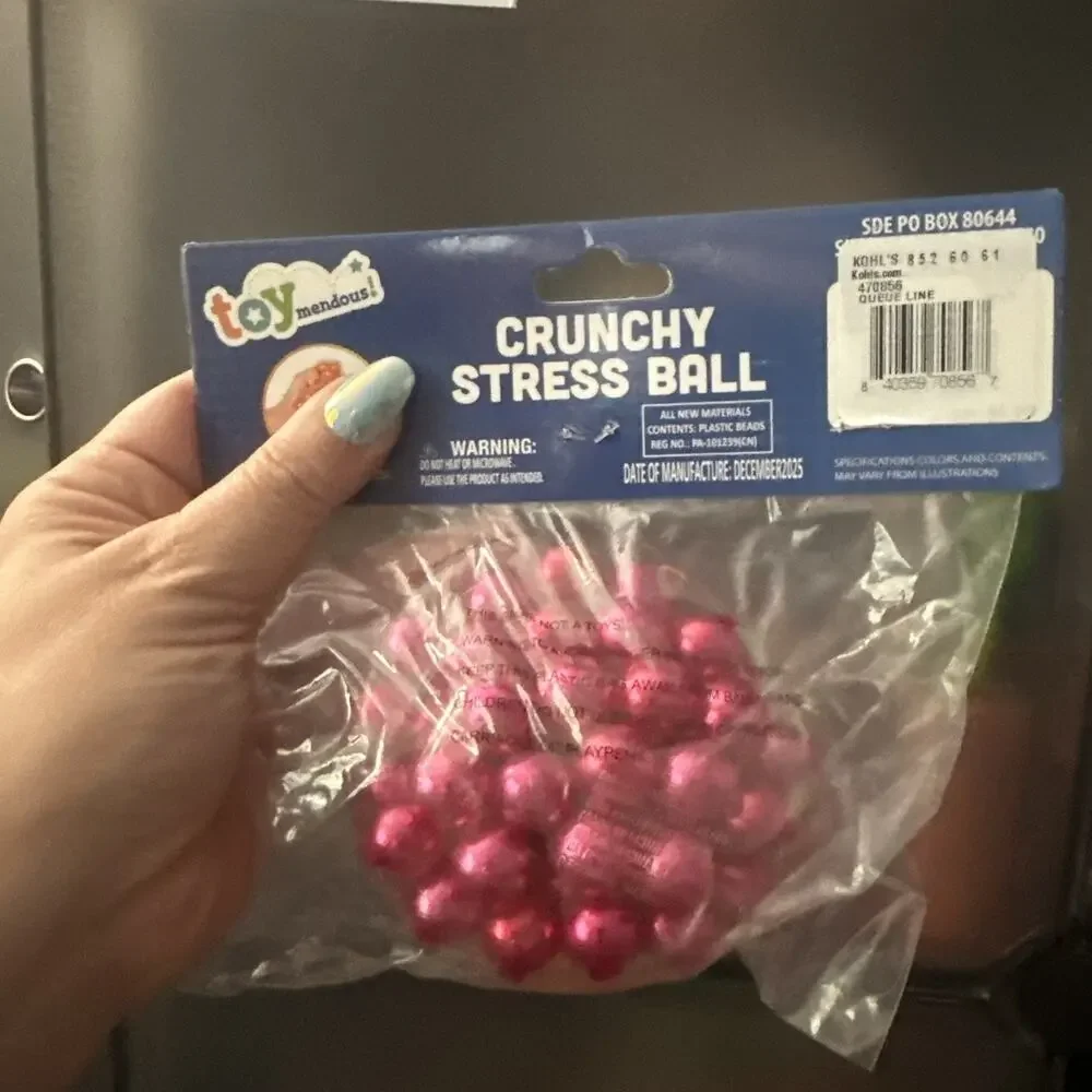 Crunchy Stress Squishy Ball Toymendous Squeeze Dark Pink Pearls Ball New